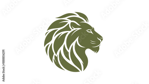 Elegant Stylized Lion Head Logo Icon in Profile with Leaf-Inspired Mane