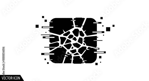 Broken square icon with pixelated glitch effect representing damage or error.