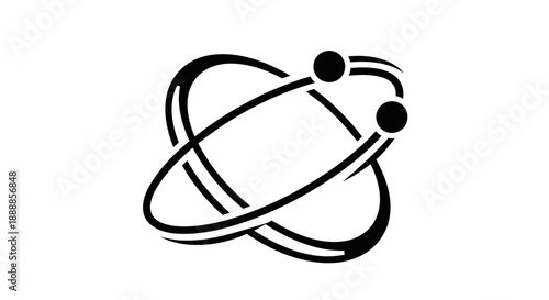 Abstract black and white atomic orbit symbol with electrons.