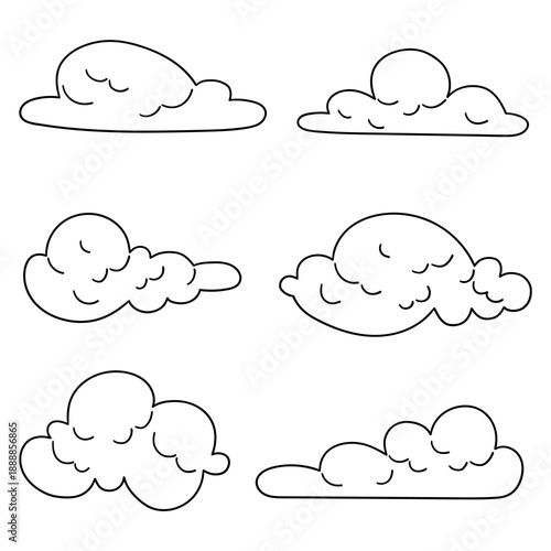 Hand-drawn doodle set of clouds on a white background.