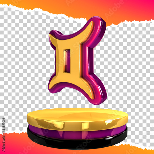 golden icon signs gemini 3d render right view