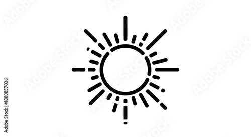 Abstract black and white sun icon with rays and dots design.