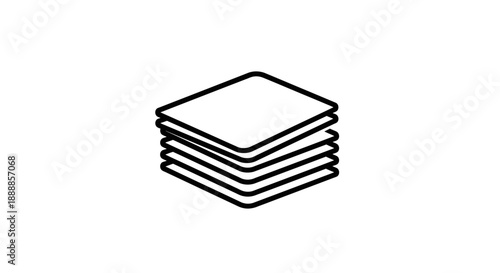 Stack of four layered square sheets icon in black and white.