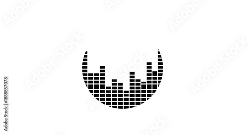 Abstract black sound wave equalizer graphic in semicircle shape.