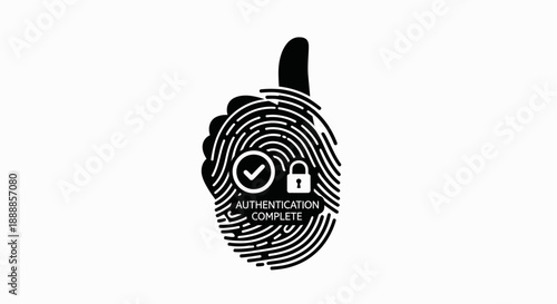 Conceptual illustration of fingerprint with authentication and security icons forming a thumbs up symbol.