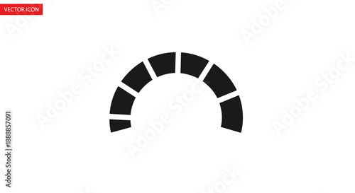Abstract black semicircle segmented loading or progress bar icon on white background.