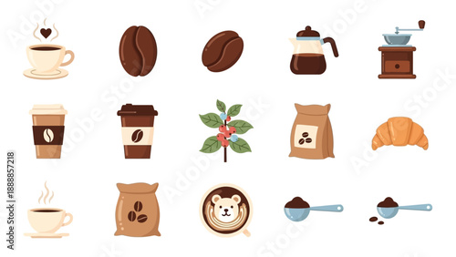 Flat design coffee and breakfast icon collection