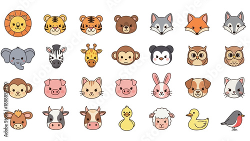 Collection of cute cartoon animal faces