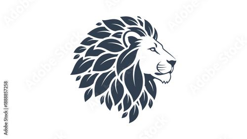 Stylized Lion Head Profile with Leaf Mane - Nature and Strength Concept