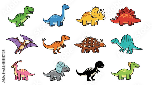 Cute cartoon dinosaur set illustration