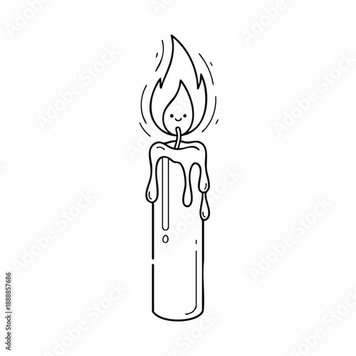 A simple line drawing of a melting candle with a flame on top, depicted in a minimalist vector style against a clean white background.