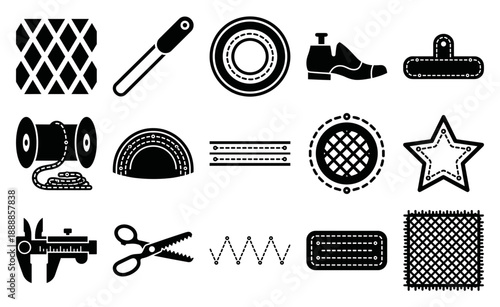 Minimalist Shoemaking and Tailoring Equipment Graphic Set for Leatherwork Crafting and Textile Design