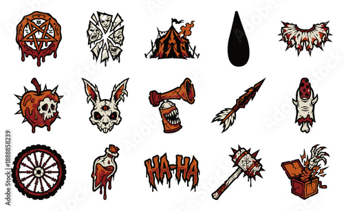 Grungy Horror Circus Vector Element Kit for Dark Carnival and Halloween Graphic Design