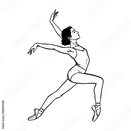 Dibujo con líneas de chica joven bailarina de ballet bailando con zapatillas de punta