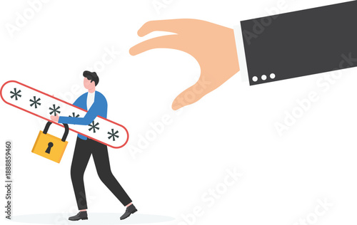 Cyber Security Threat with Giant Shadow Hand Reaching for Professional's Secure Password