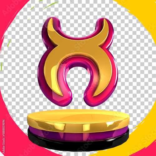 golden icon taurus 3d render under view