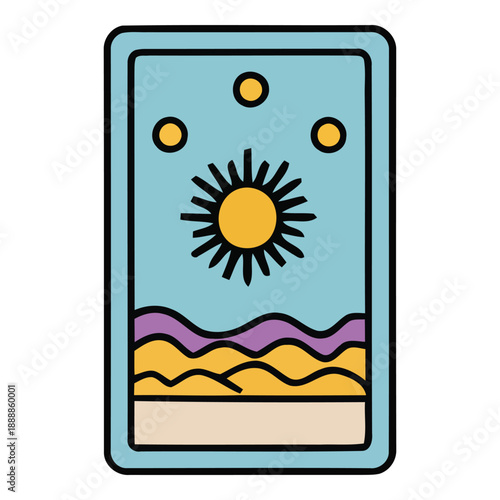 Stylized Sun Tarot Card Illustration Depicting Optimism, Joy, and Positive Outcomes in Fortune Telling and Spirituality