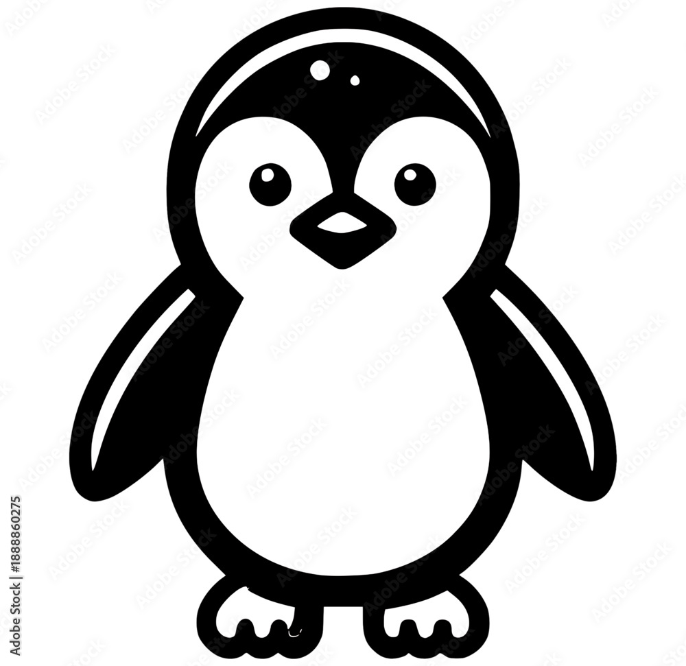 Fototapeta premium Cheerful penguin icon: This adorable illustration shows a cute penguin with a clean outline. This icon represents an adorable animal and its character.