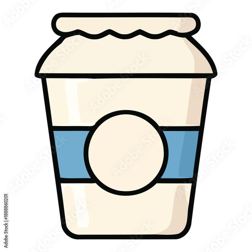Cartoon image of a jar with a lid and a label, suitable for food-related designs and concepts