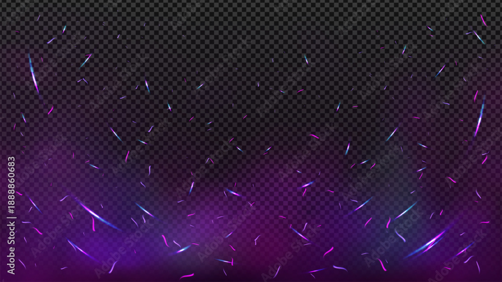 Obraz premium purple and pink particle rising from smoke clouds with rainbow cloud in black transparent background template 
