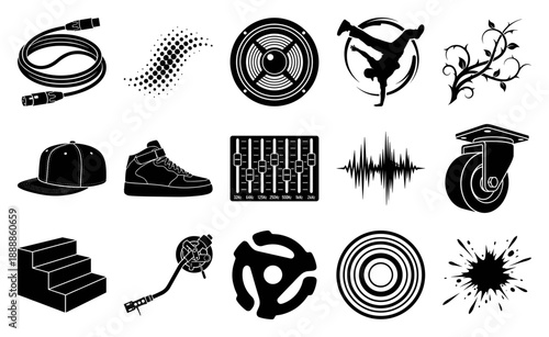 Silhouette Urban Culture Graphic Asset Sheet for Hip Hop Streetwear and Music Event Branding