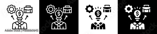 Entrepreneur Icon Set In Black And White Filled Style Collection