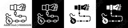 Debt Icon Set In Black And White Filled Style Collection