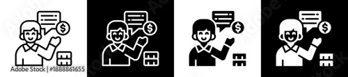 Financial Advisor Icon Set In Black And White Filled Style Collection
