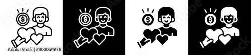Charity Icon Set In Black And White Filled Style Collection