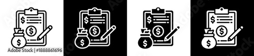 Financial Plan Icon Set In Black And White Filled Style Collection