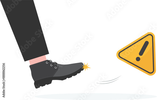 Corporate Pressure Concept with Giant Foot Stomping on Professional and Warning Sign