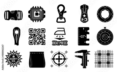 Minimalist Black and White Garment Manufacturing and Apparel Hardware Asset Sheet for Textile Production Design