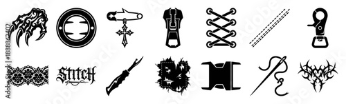 Gothic Grunge Clothing Hardware and Sewing Element Kit for Punk Fashion Branding