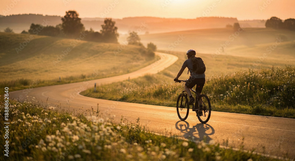Obraz premium young woman riding a bike in the sunset. World Bicycle Day And Eco Friendly Travel Concept