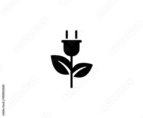 A creative vector image combining an electric power plug with two organic leaves to symbolize clean, plant-based, and eco-friendly electricity