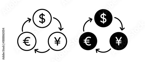 Currency exchange icon. Dollar, euro and yuan conversion. Money conversion concept