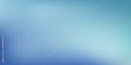 Abstract dotted halftone texture fading from white to teal and deep blue in vertical gradient