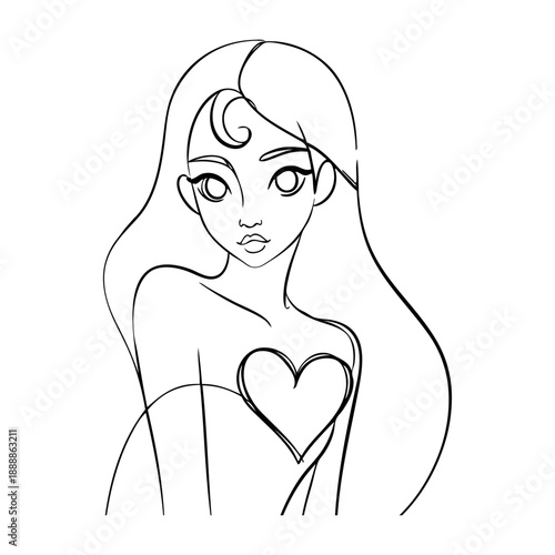 Dibujo con líneas de chica con corazón en el pecho 
