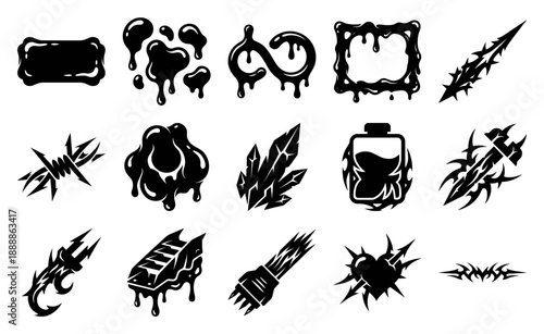 Y2K Cyber Sigilism and Liquid Slime Vector Element Kit for Streetwear Fashion and Grunge Design