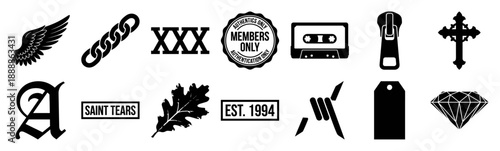 Black Silhouette Streetwear Graphic Element Kit for Urban Apparel Design and Screen Printing