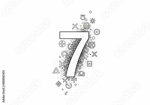 Abstract illustration symbolizing superstition and symbolic numbers, representing belief, luck, uncertainty, and irrational patterns through minimal graphic elements and chaotic visual composition