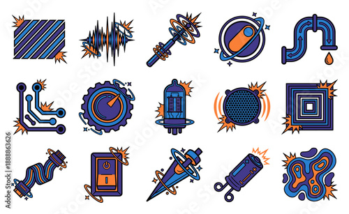 Retro Futurism Electronic Hardware Element Kit for Cyberpunk Tech Design and Sci-Fi Graphic Projects