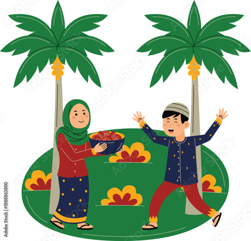 Muslim Couple Sharing Dates Outdoors