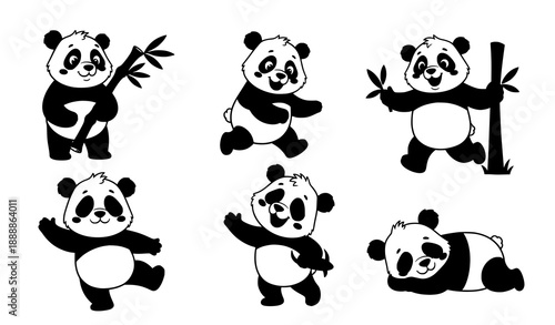 Funny panda bear forest cartoon character collection