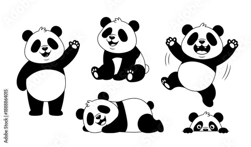 Cute panda cartoon character vector set