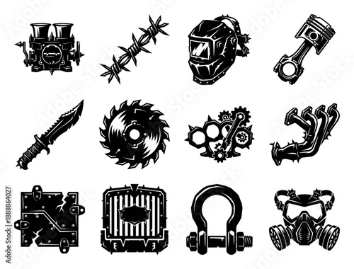 Post-Apocalyptic Survivalist Graphic Elements Kit for Wasteland Grunge Design and Automotive Modification Art