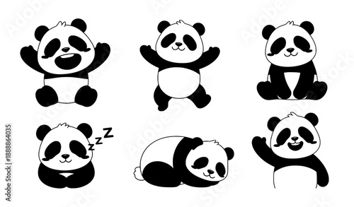 Adorable panda mascot cartoon vector illustration set