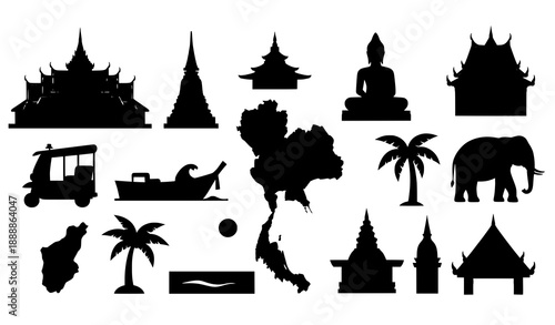 Thailand travel and landmark flat icon set vector