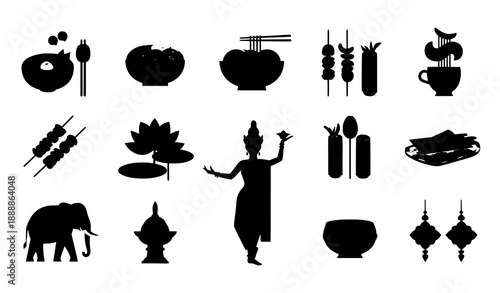 Thai culture and food flat icons set vector