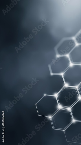 White glowing hexagon network on dark background scientific technology pattern for innovation medicine and digital interfaces